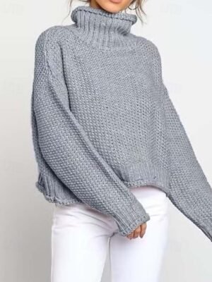 Elegant Textured Turtleneck Long Sleeve Sweater - Image 3