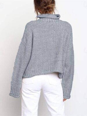 Elegant Textured Turtleneck Long Sleeve Sweater - Image 4