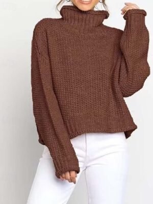Elegant Textured Turtleneck Long Sleeve Sweater - Image 6