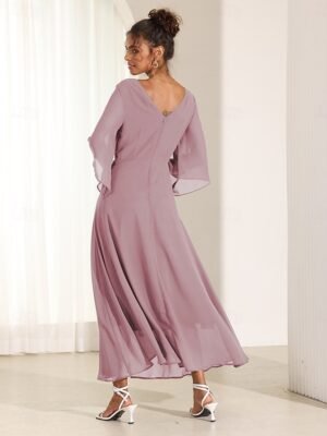 Elegant Twisted Plain V Neck Flared 3/4 Sleeve Summer Maxi Dress - Image 24