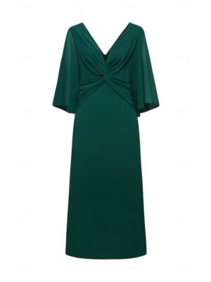 Elegant Twisted Plain V Neck Flared 3/4 Sleeve Summer Maxi Dress - Image 7