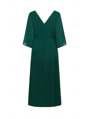 Elegant Twisted Plain V Neck Flared 3/4 Sleeve Summer Maxi Dress - Image 8