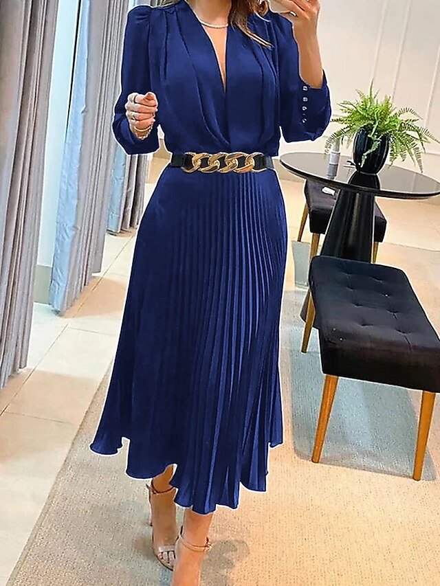 Elegant Velvet Sequin V Neck Long Sleeve Midi Dress - Image 2