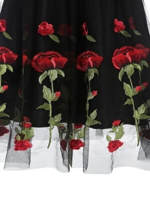 Elegant Vintage Floral Off Shoulder Short Sleeve Midi Dress - Image 6