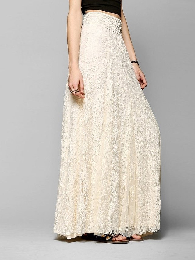 Elegant Vintage High Waist Lace Floral Maxi Skirt - Image 1
