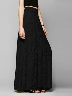 Elegant Vintage High Waist Lace Floral Maxi Skirt - Image 11