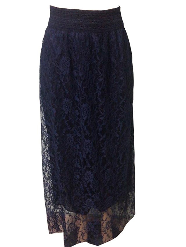Elegant Vintage High Waist Lace Floral Maxi Skirt - Image 2