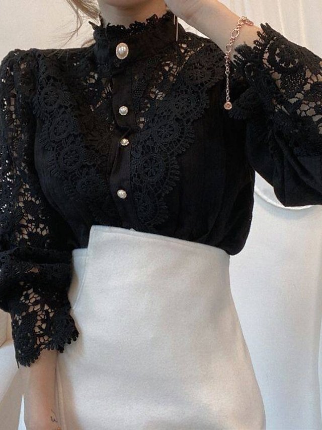 Elegant Vintage Lace-up Long Sleeve Regular Blouse - Image 2