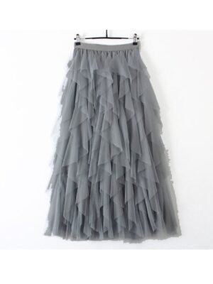 Elegant Vintage Pleated Tulle Midi Skirt - Image 16