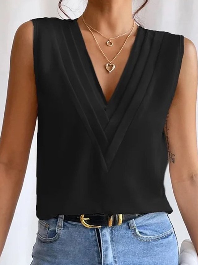 Elegant Vintage Sleeveless V Neck Regular Camisole Top - Image 2