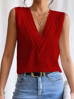 Elegant Vintage Sleeveless V Neck Regular Camisole Top - Image 3