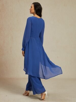 Elegant Wide Leg Sheer Sleeve Round Neck Long Jumpsuit - Image 8
