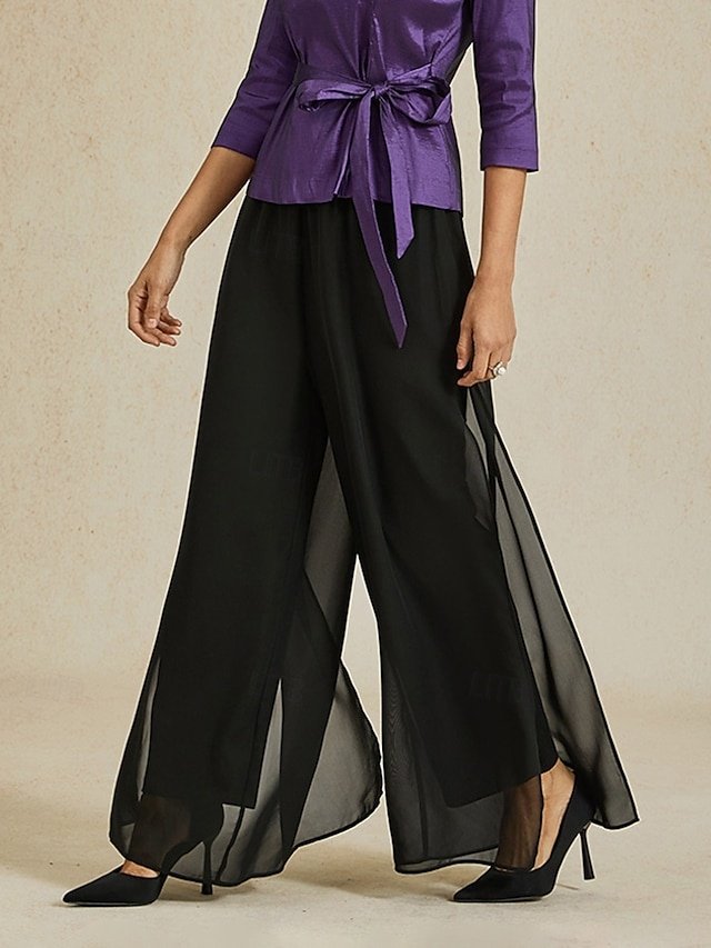 Elegant Wide Leg Solid Elastic Waist Full Length Culottes - Image 1