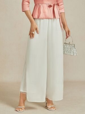 Elegant Wide Leg Solid Elastic Waist Full Length Culottes - Image 14
