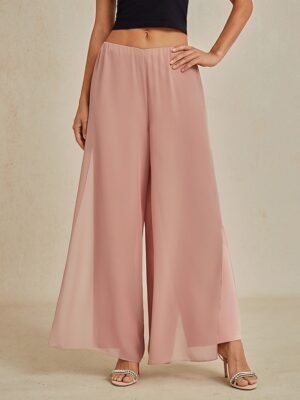 Elegant Wide Leg Solid Elastic Waist Full Length Culottes - Image 17
