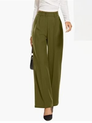 Elegant Wide Leg Solid High Waist Full Length Trousers - Image 1