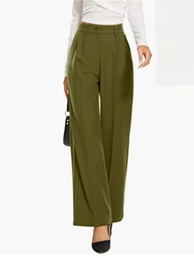 Elegant Wide Leg Solid High Waist Full Length Trousers - Image 1