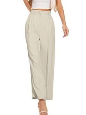 Elegant Wide Leg Solid High Waist Full Length Trousers - Image 10