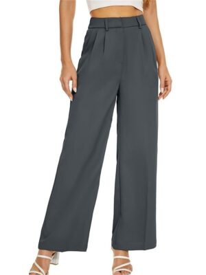 Elegant Wide Leg Solid High Waist Full Length Trousers - Image 12