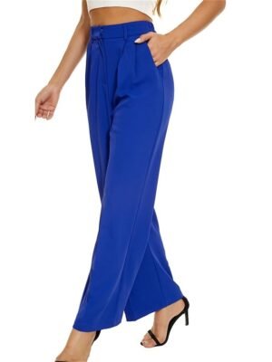 Elegant Wide Leg Solid High Waist Full Length Trousers - Image 14