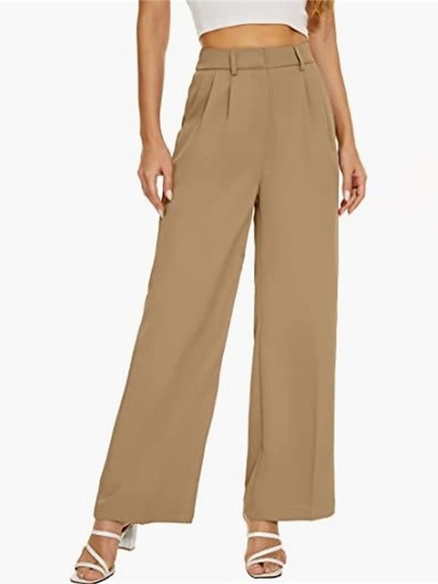 Elegant Wide Leg Solid High Waist Full Length Trousers - Image 2