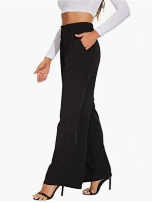 Elegant Wide Leg Solid High Waist Full Length Trousers - Image 3