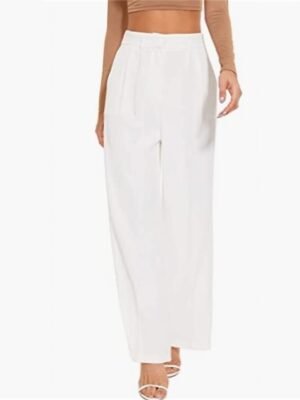 Elegant Wide Leg Solid High Waist Full Length Trousers - Image 4