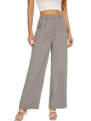 Elegant Wide Leg Solid High Waist Full Length Trousers - Image 7