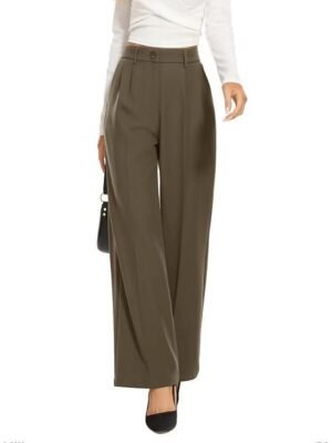 Elegant Wide Leg Solid High Waist Full Length Trousers - Image 8