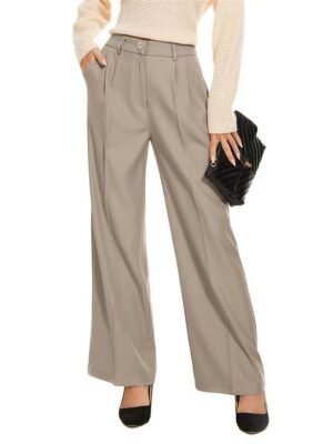 Elegant Wide Leg Solid High Waist Full Length Trousers - Image 9