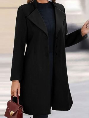 Elegant Wool Blend Lapel Long Sleeve Winter Pea Coat - Image 3