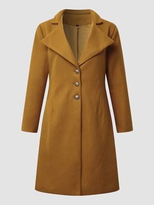 Elegant Wool Blend Lapel Long Sleeve Winter Pea Coat - Image 6