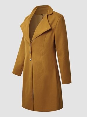 Elegant Wool Blend Lapel Long Sleeve Winter Pea Coat - Image 8