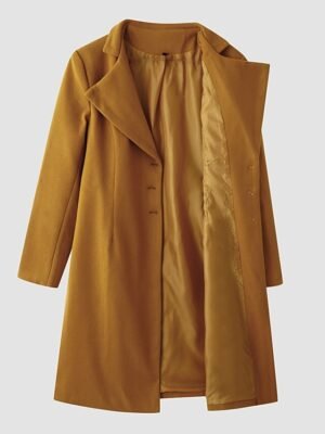 Elegant Wool Blend Lapel Long Sleeve Winter Pea Coat - Image 9