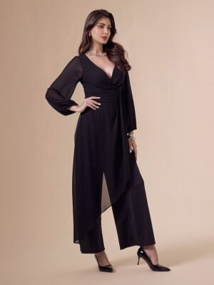 Elite Asymmetrical Deep V Wide-legged Jumpsuit - Image 4
