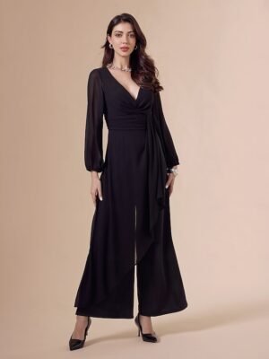 Elite Asymmetrical Deep V Wide-legged Jumpsuit - Image 5