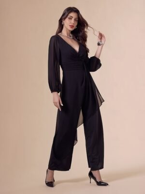 Elite Asymmetrical Deep V Wide-legged Jumpsuit - Image 6