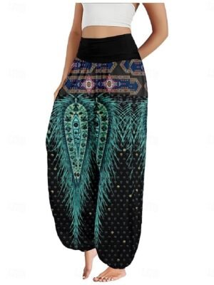 Ethnic Boho Wide Leg Paisley High Waist Full Length Trousers - Image 7