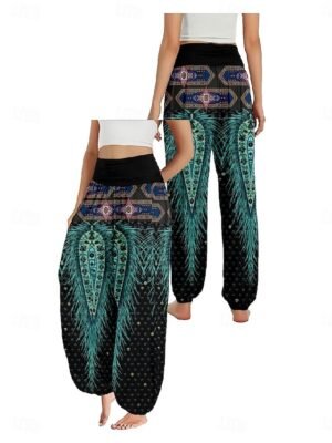 Ethnic Boho Wide Leg Paisley High Waist Full Length Trousers - Image 9