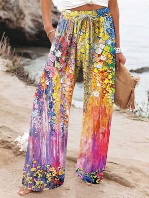 Ethnic Loose Floral High Waist Full Length Chinos - Image 1