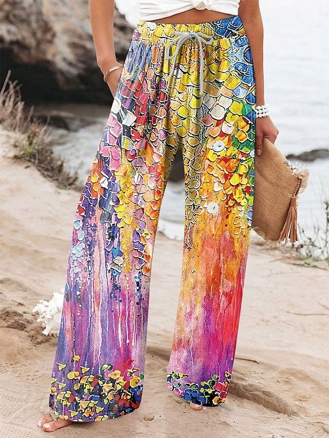 Ethnic Loose Floral High Waist Full Length Chinos - Image 1