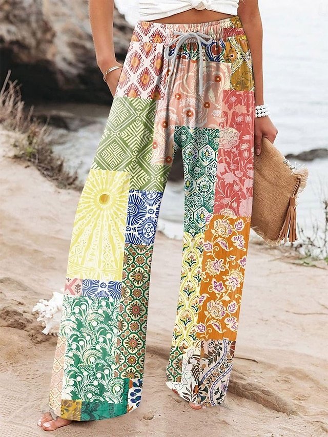 Ethnic Loose Floral High Waist Full Length Chinos - Image 2