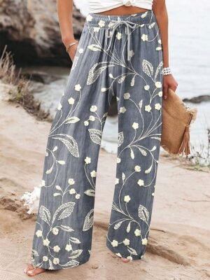 Ethnic Loose Floral High Waist Full Length Chinos - Image 3