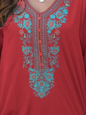Ethnic Relaxed Embroidered Notched 3/4 Sleeve Tunic Top - Image 10