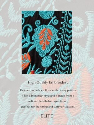 Ethnic Relaxed Embroidered Notched 3/4 Sleeve Tunic Top - Image 8