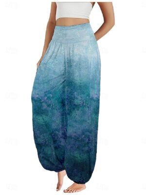Ethnic Style Boho High Waist Gradient Wide Leg Full Length Trousers - Image 1