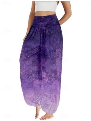 Ethnic Style Boho High Waist Gradient Wide Leg Full Length Trousers - Image 16