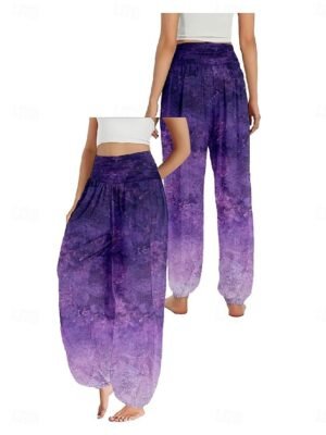 Ethnic Style Boho High Waist Gradient Wide Leg Full Length Trousers - Image 18