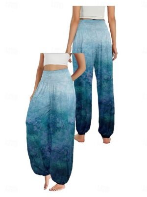 Ethnic Style Boho High Waist Gradient Wide Leg Full Length Trousers - Image 3