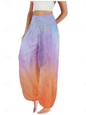 Ethnic Style Boho High Waist Gradient Wide Leg Full Length Trousers - Image 7
